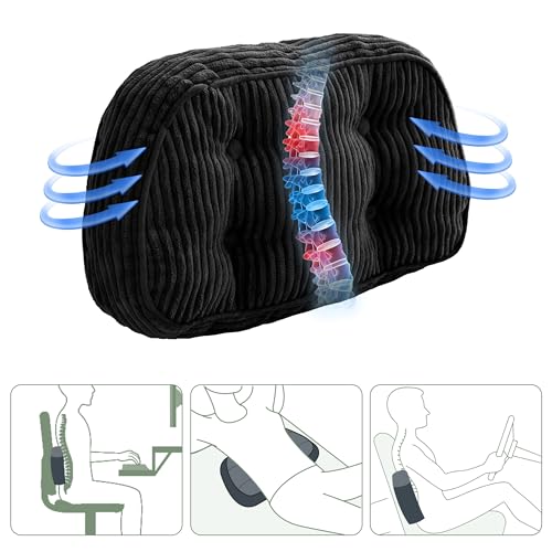 HIGOGOGO Lumbar Support Pillow for Recliner Chair/Accent Chair/Couch/Office Chair, Tufted Corduroy Back Support Cushion for Elderly, Recliner Cushions for Back Rest, Pain Relief, Reading, Black - color: Black