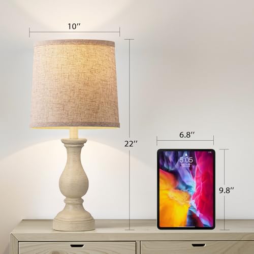 Seealle Farmhouse Table Lamps Set of 2 - Rustic Lamp for Bedroom Living Room, 22" Boho Bedside Lamps for Night Stands End Table Office Desk Lamp Nightstand Clearance with Linen Shades(Antique Yellow) - color: B. Antique Yellow