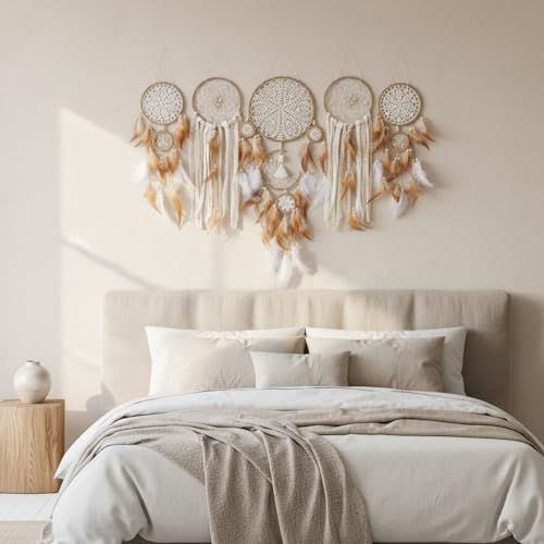 Dream Catchers Boho Wall Decor Moon and Sun Feather Handmade Traditional Dream Catcher Wall Hanging Decor for Kids Bedroom Adult Living Room Home Bohemian Decorations (Camels Set) - color: Camels