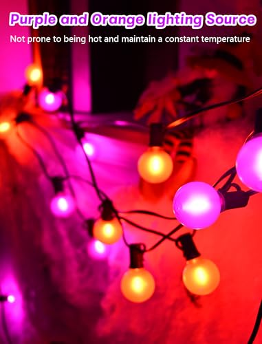 50ft Halloween Outdoor String Lights, G40 LED Halloween Globe Lights with 27 Frosted Orange and Purple Bulbs(2 Spare) for Outdoor Indoor Patio Yard Roofline Decorations, E12 Socket, Black Wire - color: Frosted Orange Purple, size: 50FT