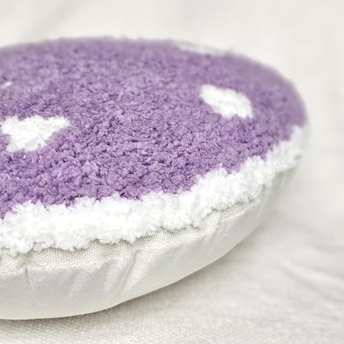 Mushroom Throw Pillow Tufted Decorative Cushion 15” x 15” – Decor for Bed, Couch, Living Room (Purple) - color: Purple