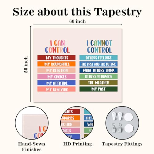 50x60in Mental Health Tapestry, Circle of Control Positive Affirmations Wall Hanging, Mental Health Gift for Women, Inspirational Psychology Poster Wall Art Decor for Therapy Office, School Counselor