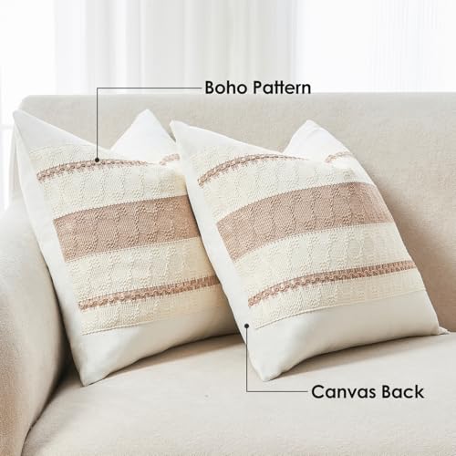 Throw Pillow Covers Set of 2 12x20 Inch Boho Pillow Covers, Soft Lumbar Neutral Cotton Decorative Case for Couch Sofa Bed Living Room, Home Modern Woven Farmhouse Cute Decor - color: Neutral, size: 20" x 12" (Pack of 2)