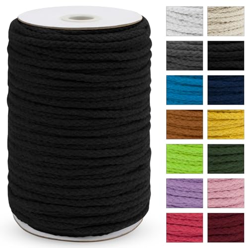 JeogYong Braided Macrame Cord 5mm x 295ft, Natural 8-Strand Braided Cotton Rope, Colored Drawstring Cord Craft Rope for Plant Hangers, Wall Hanging, Dream Catcher, Garden, DIY Projects - color: Black