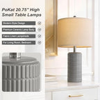 PoKat 20.75'' Ceramic Small Table Lamps for Bedroom, Modern Dark Gray Bedside Lamps Set of 2, Farmhouse Lamps for Living Room with Linen Lampshade for Night Stands Guest Room Side End Table Console - color: 20.75'' Small - Dark Grey