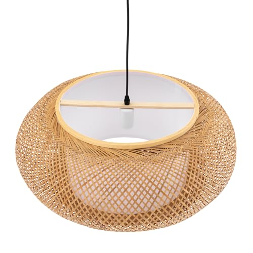 Bamboo Wicker Rattan Shade Pendant Lamp 23.62 inch Woven Rattan Chandelier Country Style Weave Hanging Light for Bedroom Living Dinning Room Kitchen Island