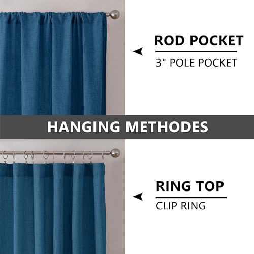 Tollpiz Linen Tier Curtains Rod Pocket Semi Sheer Short Kitchen Curtain Half Burlap Light Filtering Thick Linen Drape for Bathroom, 30 x 30 inches Long, Classic Blue, Set of 2 Panels - color: Classic Blue, size: 30"W x 30"L (Pack of 2)