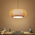Handmade Woven Bamboo Pendant Lighting Antique Rattan Single Lantern Ceiling Hanging Light Natural Wooden Ceiling Fixture with Adjustable Cord for Living Room Restaurant Bedroom - size: 16 Inch