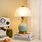 Table Lamps Ceramic Retro Lamp for Living Room,15.7" Modern Bedside Nightstand Traditional Lamps, Classic Chinoiserie Green Glass Lamp for Home (Retro) - style: Retro