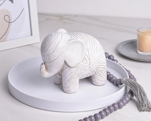 Small Elephant Statue,Boho Textured Animal Elephant Figurine Decor Ornament, Good Luck Resin Elephant Gifts for Women,Tabletop Home Decoration for Shelf Living Room Bedroom Office-White - color: White