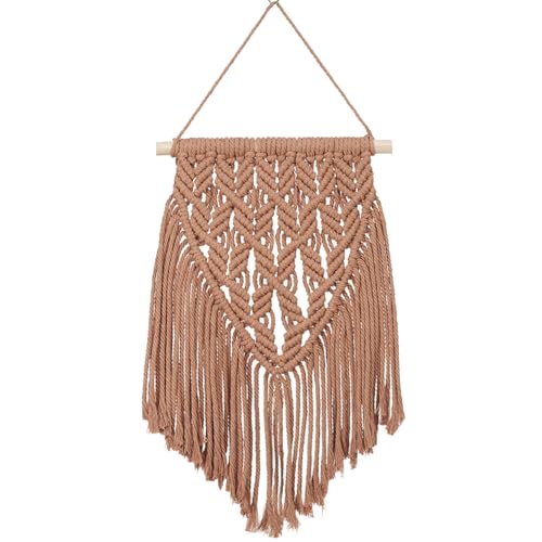 Small Macrame Wall Hanging Decor Boho Tapestry for Bedroom Living Room Dorm Nursery and Office, Cute Aesthetic Wall Art for Small Spaces for Teen Girls and Home Decor (Toffee Brown, 16*10 Inch) - color: Toffee Brown