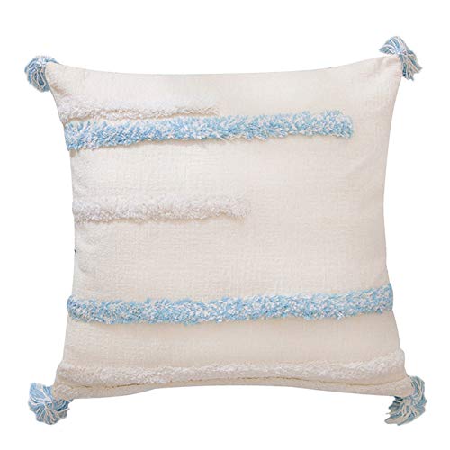 vctops Morocco Boho Geometric Tufted Throw Pillow Covers Soft Farmhouse Woven Tassel Accent Pillow Cases Modern Tribal Textured Decorative Square Cushion Cover (Blue B,18"x18") - color: Blue B, size: 18" x 18" (Pack of 1)