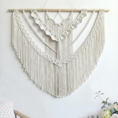 Achart Macrame Wall Hanging Large- Boho Wall Decor- large wall art- Wall Decor Living Room- Macrame Tapestry Boho Decor for Bedroom (Beige-Shells) - color: Beige-Shells