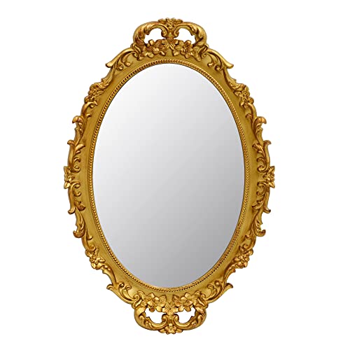 Tstarer Vintage Decorative Gold Framed Mirror, Small Oval Wall Hanging Mirror -Small- 9.6" W x 14.3" L (Gold) - color: Gold