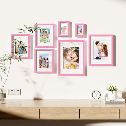 decorUhome 4x6 Picture Frame Set of 10, Display Photos 3.5x5 with Mat or 4x6 Unmatted for Picture Frames Collage Wall Decor, Pink - color: Pink, size: 4x6