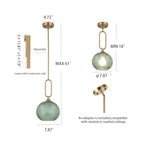 Green Glass Pendant Light Set of 2 Modern Globe Pendant Lighting Nordic Ribbed Gold Ceiling Hanging Chandelier with Brushed Brass Adjustable Rods Dining Room Kitchen Island Light Fixture - color: Gold-Green 2 Pack