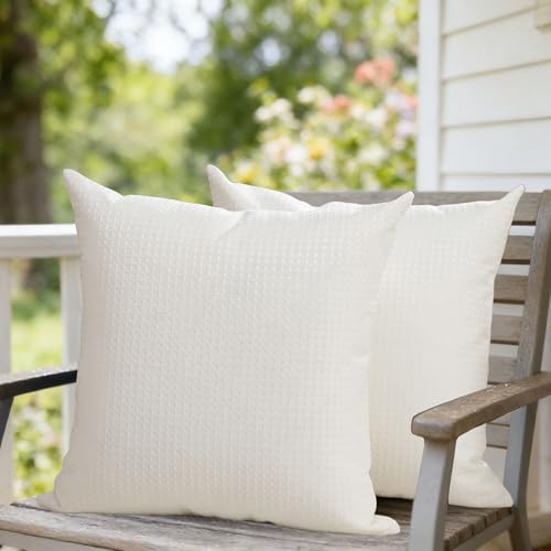 DFXSZ Outdoor Pillow Covers 20X20 Inch Set of 2 White Waffle Textured Polyester Pillow Covers Spring Summer Outdoor Waterproof Decor for Patio Furniture Garden 025C20 - color: White, size: 20" x 20" (Pack of 2)