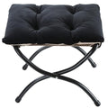 15" Foldable Foot Stool Ottoman with Metal Frame - Washable Black Upholstered Indoor/Outdoor Footrest for Living Room, Bedroom, Patio - Space-Saving Compact Design - color: Black