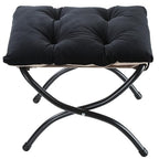 15" Foldable Foot Stool Ottoman with Metal Frame - Washable Black Upholstered Indoor/Outdoor Footrest for Living Room, Bedroom, Patio - Space-Saving Compact Design - color: Black