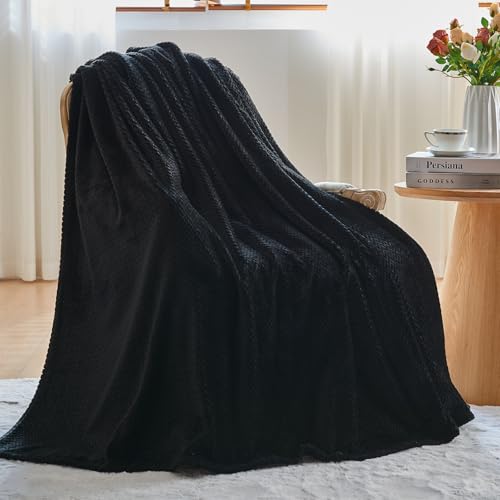 NEWCOSPLAY Super Soft King Blanket Black Premium Silky Flannel Fleece Leaves Pattern Lightweight Bed Blanket All Season Use (Black, King(90"x110")) - color: Black, size: King(90"x110")