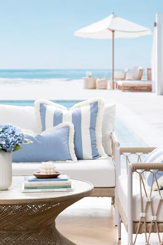 Hofdeco Premium Coastal Hampton Outdoor Performance Lumbar Pillow Cover Only, 12"x20" Water Repellent, UV and Fade Resistant for Backyard, Couch, Poolside, Azure Blue Woven Solid - color: Azure Blue Solid 12"x20"