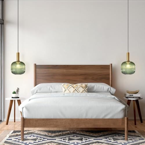 BOKT Mid Century Modern Green Glass Pendant Light Large Gold Globe Kitchen Island Pendant Light Fixture Minimalist Anti Brushed Brass Round Ceiling Hanging Pendant Lamp (7.9" Green) - color: Green