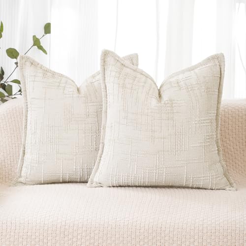 HPUK Fall Chenille Soft Throw Pillow Covers 18x18 Set of 2, Accent Cushion Covers for Living Room, Bedroom, Decorative Solid Color Pillow Covers for Couch, Sofa, Chair, White - color: Chenille-natural White, size: 18" x 18" (Pack of 2)