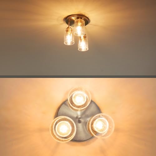 hykolity 3-Light Semi Flush Mount Ceiling Light, 9 Inch Brushed Nickel Close to Ceiling Light Fixtures with Seeded Glass Shades, Modern Ceiling Lighting for Kitchen, Bedroom, Entryway, ETL Listed - color: Brushed Nickel