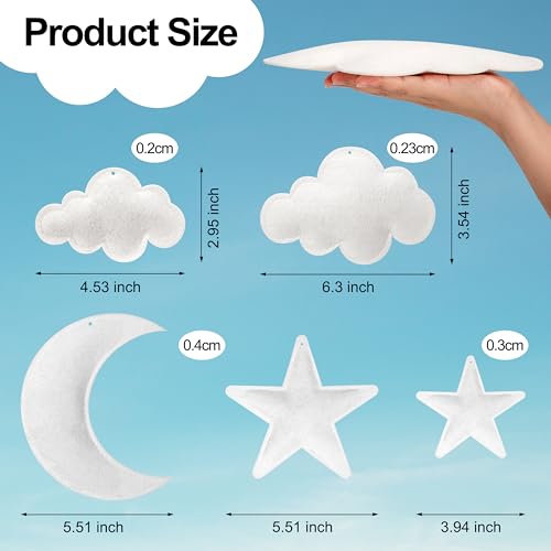 Ayfjovs 8pcs 3D Hanging Cloud Set with Moon and Stars for Ceiling Decor, Felt Artificial Ceiling Clouds for Art Stage Wedding Nursery Children Room Party Baby Shower Cloud Props - style: Puffy Cloud Moon Star-8pcs