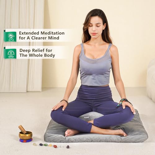 Hihealer Meditation Cushion, Traditional Tibetan Meditation Pillow Velvet Cover - Large Floor Cushion Seating for Adults - Yoga Buckwheat Bolster for Women、Moms - color: Sliver Grey(set)