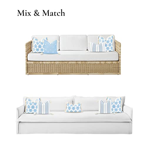 Hofdeco Premium Coastal Hampton Style Patio Indoor Outdoor Pillow Cover Only, 20"x20" Water Resistant for Backyard, Couch, Baby Blue Monstera Leaf Fringe - color: Baby Blue Monstera Leaf, size: 20" x 20" (Pack of 1)