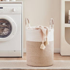 60L Laundry Hamper Basket Tall Woven Cotton Rope Clothes Hamper for Baby Girls Nursery Kids Blanket Basket in Living Room Bathroom Bedroom Brown 15Dx20H Inches Large - color: Brown1, size: Large (60L)