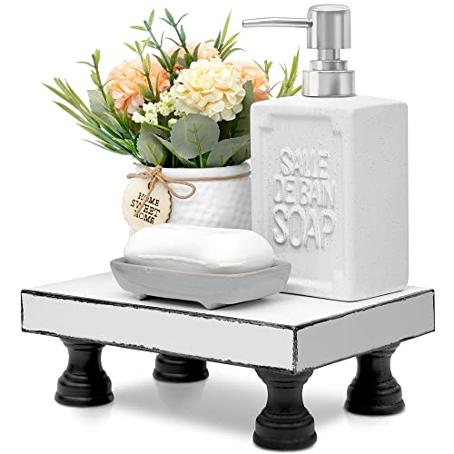 EOSAHR Decorative Wooden Riser for Display : Farmhouse Pedestal Stand for Retro Home Decor and Soap holder for Sink - The Rustic Tray Decor Riser for Kitchen & Bathroom (Black and White) - color: Black & White - Paulownia Wood