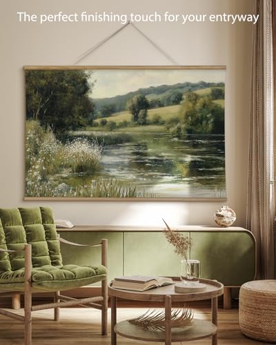 ARPEOTCY Extra Large Vintage Framed Wall Art, 36x54 Inch River Landscape Hanging Framed Canvas Prints Scroll Wall Art Decor for Living Room Bedroom, Retro Scenery Pictures Above of Bed - color: Lake Surface