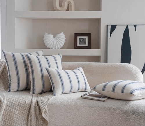 Cethom Boho Throw Pillow Covers 20x20 Set of 2, Navy Blue Striped Decorative Pillow Cases for Couch Chair Bed, Textured Farmhouse Modern Accent Cushion Covers for Living Room Bedroom Sofa Home Decor - color: Navy Blue, size: 20" x 20" (Pack of 2)