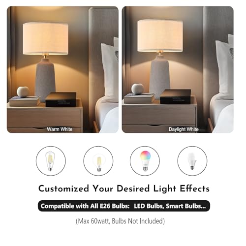 BrightWe Earth Brown Ceramic Table Lamp Set of 2 Tall 22in Lamps for Living Room End Table Bedroom Farmhouse Rustic Lamp Set Bedside Nightstand Lamps Set of Two Side Table Lamps, 22IN - color: Earth Brown, size: Large
