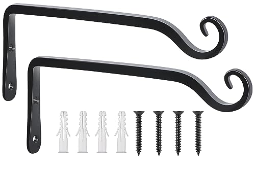 FEED GARDEN Wall Hooks for Hanging Plants 10 Inch - 2 Pack Heavy Duty Metal Plant Brackets, Holds 48 lbs, Rust Resistant Black L-Shape Hooks for Indoor Outdoor Decor - color: Black-L, size: 10 Inch