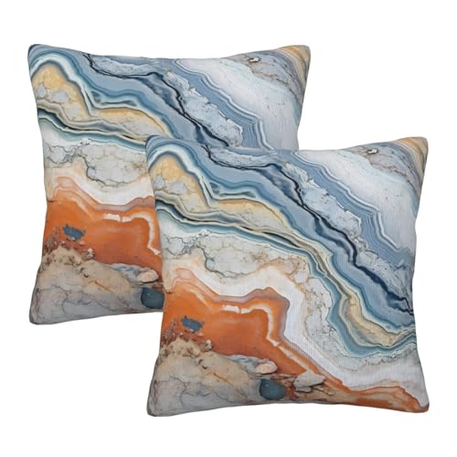 Blue and Gold Marble Pillow Covers 18x18 Set of 2 Modern Throw Pillow Cover Farmhouse Outdoor Pillow Cases Square Holiday Decor for Home Couch - color: Marble, size: 18" x 18" (Pack of 1)