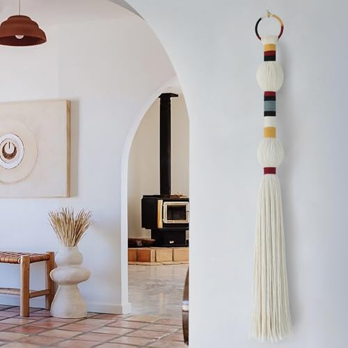 IOWER Macrame Wall Hanging Decorative Balls Colorful Knot Tassel Hanging Fiber Yarn Art Handmade Boho Wall Decor for Living Room Bedroom Nursery or Apartment 27" L x 2.3" W - color: Colorful