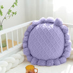 Acrylic Knitted Round Throw Pillow Knitting Bohemian Circular Cushion Pillow with Knit Handmade Pompoms Decorative Romantic Purple, Diameter 18inches - color: Romantic Purple