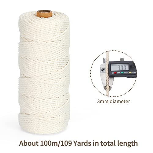 Macrame Cord 3mm x 109Yards (328Feet), Natural Cotton Macrame Rope - 4 Strands Twisted Macrame Cotton Cord for Wall Hanging, Plant Hangers, Crafts, Gift Wrapping and Wedding Decorations, Dark Gray - color: Dark Gray, size: 0.12 in x 109 yd