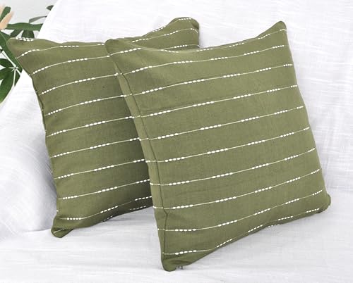 Green Pillow Covers 20x20 Cotton Woven Striped Pattern Contemporary Cushion Covers Simple Modern Farmhouse Style Throw Pillow Cases for Living Room Sofa, Couch, Bed, Set of 2 - color: Olive Green, size: 20" x 20" (Pack of 2)
