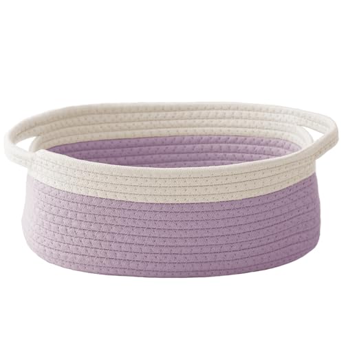 JMvicyroam Woven Basket,Small Rope Storage Bin with Handles & Ribbon Bag, Organizer for Shelves Closets,Gift Basket Empty for Birthday,Books,Dog Toys, White&Purple - color: White&Purple, size: 1 Pack