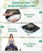 Hihealer Meditation Cushion Set Large Velvet Floor Pillow & Traditional Tibetan Yoga Bolster for Adults Zafu Meditation Mat with Buckwheat Filling (Black) - color: Black