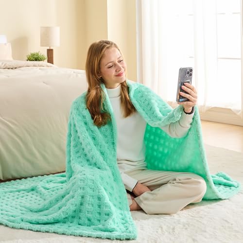 NEWCOSPLAY Super Soft Queen Blanket Aqua Premium Silky Flannel Fleece 3D Waffle Checkered Lightweight Bed Blanket All Season Use (Aqua, Queen(90"x90")) - color: Aqua, size: Queen(90"x90")