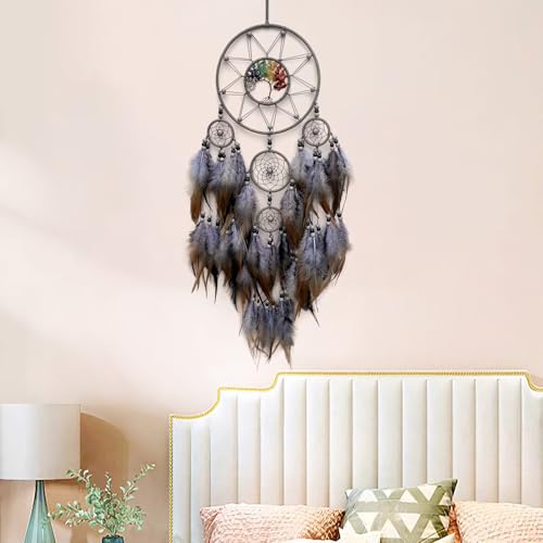 Grey Large Dream Catcher with Tree of Life | Handmade, Wall Decor, Wall Hanging Ornament, Bedroom Living Room Home Decor