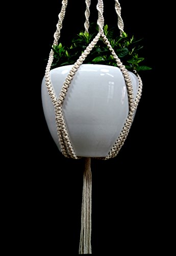 4 Legs Cotton Rope Macrame Plant Hanger Hanging Planter Holders Cream Color, 48-inches for 10-12" Pot (Cream) - color: Cream