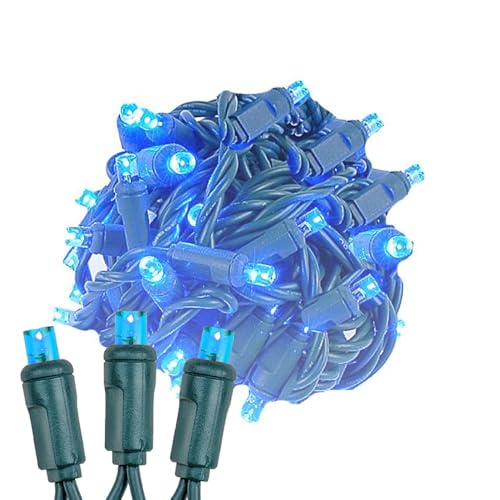 Novelty Lights 25ft 50 LED Blue Christmas Lights Outdoor/Indoor, 6" Spacing, Green Wire String Lights for Festive Xmas Lighting, IP55, UL Listed, Dimmable, Connectable - color: Blue