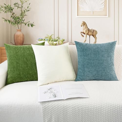 CaliTime Throw Pillow Covers Decorative 16 X 16 Inches Pack of 2 Cozy Chenille Cushion Cases for Couch Sofa Bed Living Room Home Forest Green - color: Forest Green, size: 16" x 16" (Pack of 2)