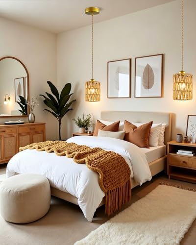1-Light Rattan Pendant Light Boho Hand-Woven Chandelier, Farmhouse Hemp Rope Pendant Lights for Dining Room, Small Wicher Chandelier Ceiling Hanging Light for Kitchen lsland Bedroom Hallway - color: 4.72″-Cylindrical